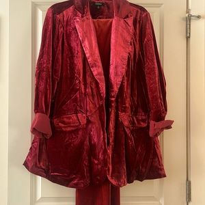 Crushed red velvet pant suit
